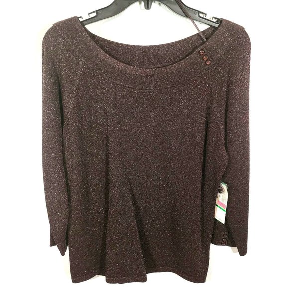 Jones New York Signature Sweaters - Jones New York Signature Brown Pull Over Sweater with Copper Accents. Size L.